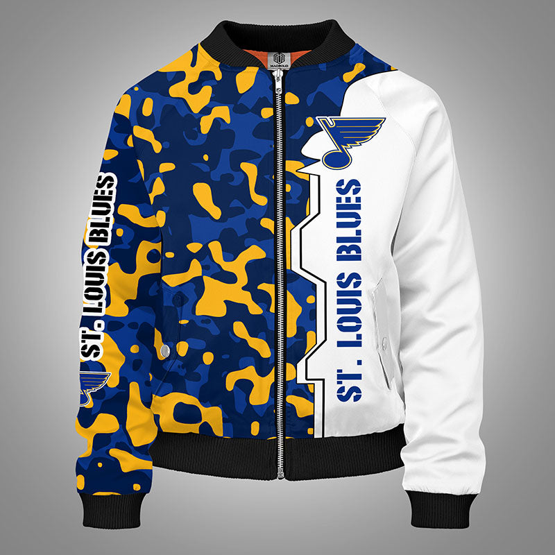 St. Louis Blues Camouflage Blue Yellow Bomber Jacket – Trending Personalized